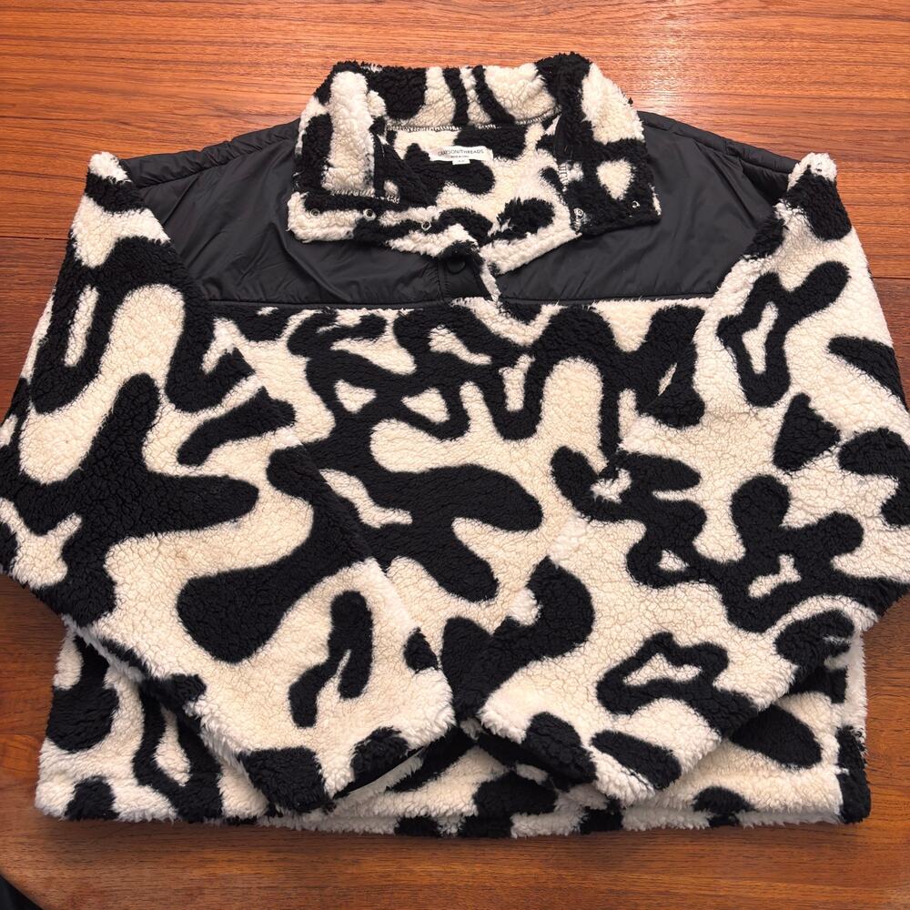 Grayson Threads Women's Black White Swirl Pullover Fleece Jacket Size Medium